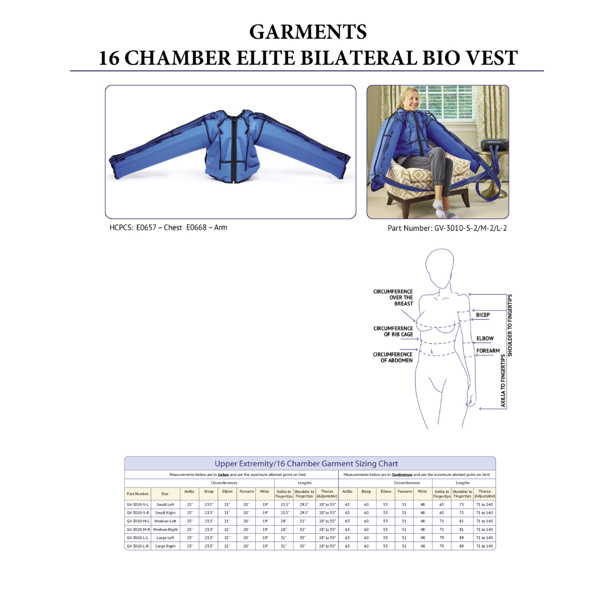 Elite 16 Chamber Bilateral Bio Vest Sizing Chart
