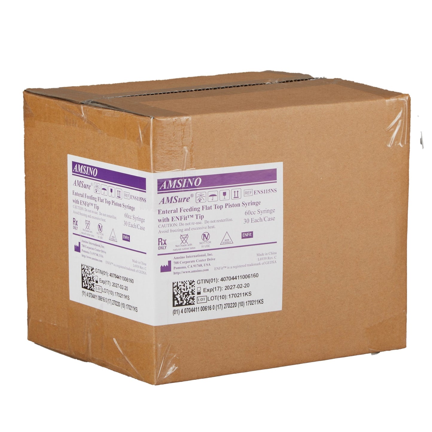 AMSure Enteral Oral Feeding Flat Top Piston Syringe with ENFit Tip, 60 mL