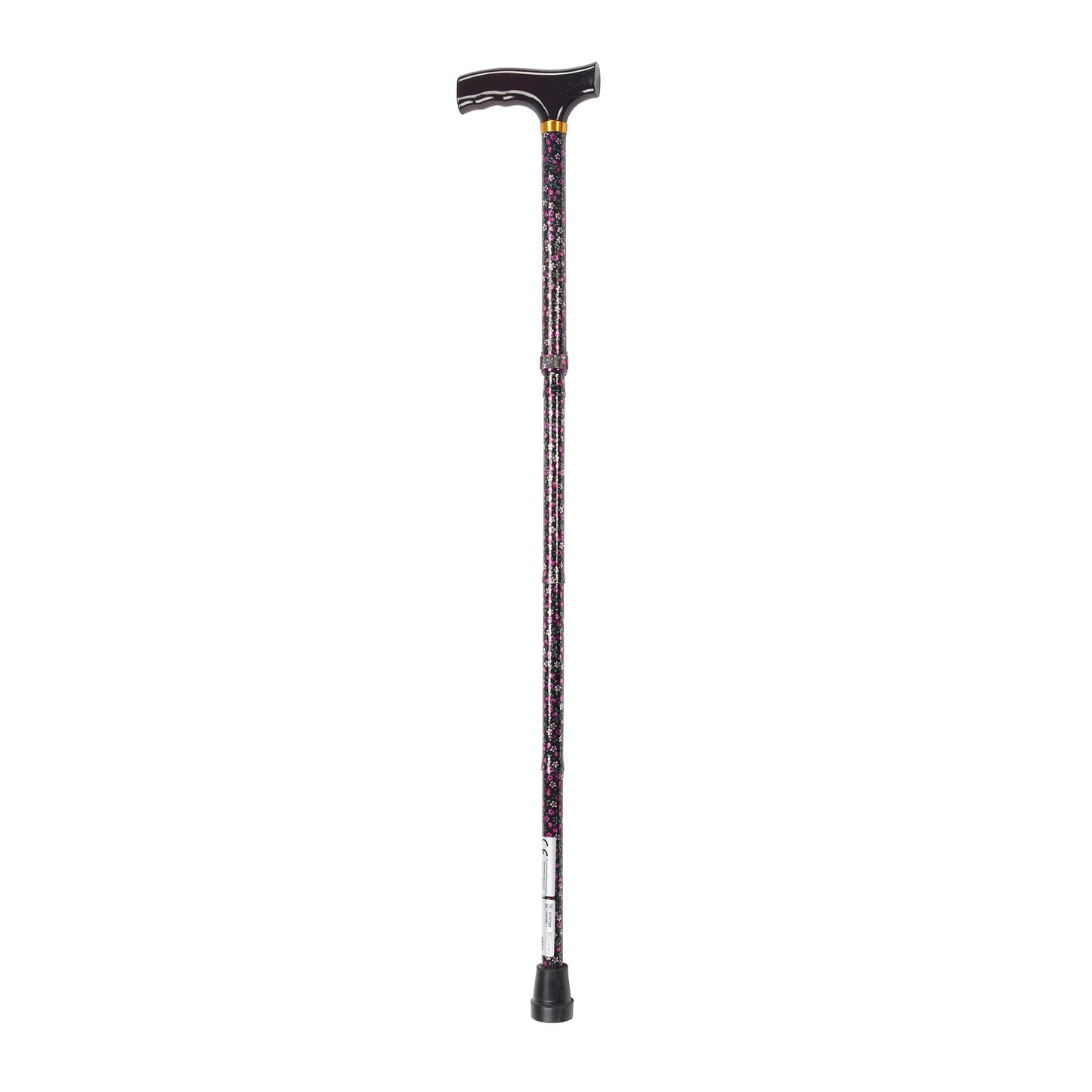 Lightweight Adjustable Folding Cane with T Handle, Black Floral