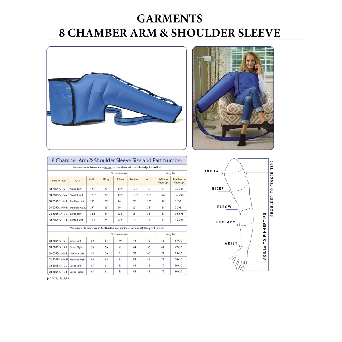 8 Chamber Arm and Shoulder Sizing Chart