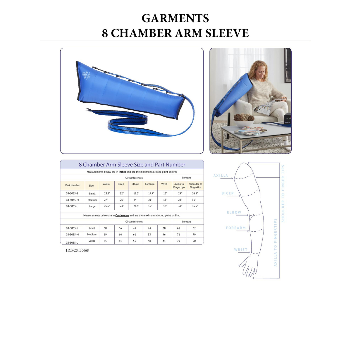 8 Chamber Arm Garment Sizing Guide