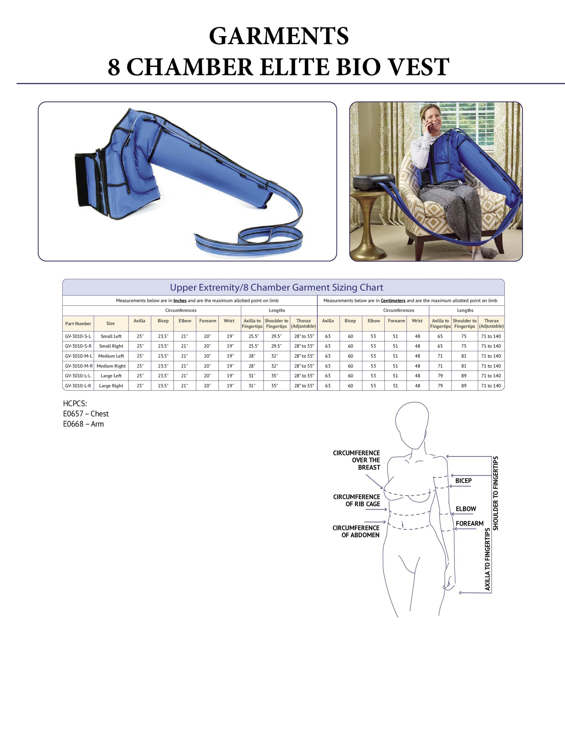 Elite 8 Chamber Bio Vest Sizing Chart