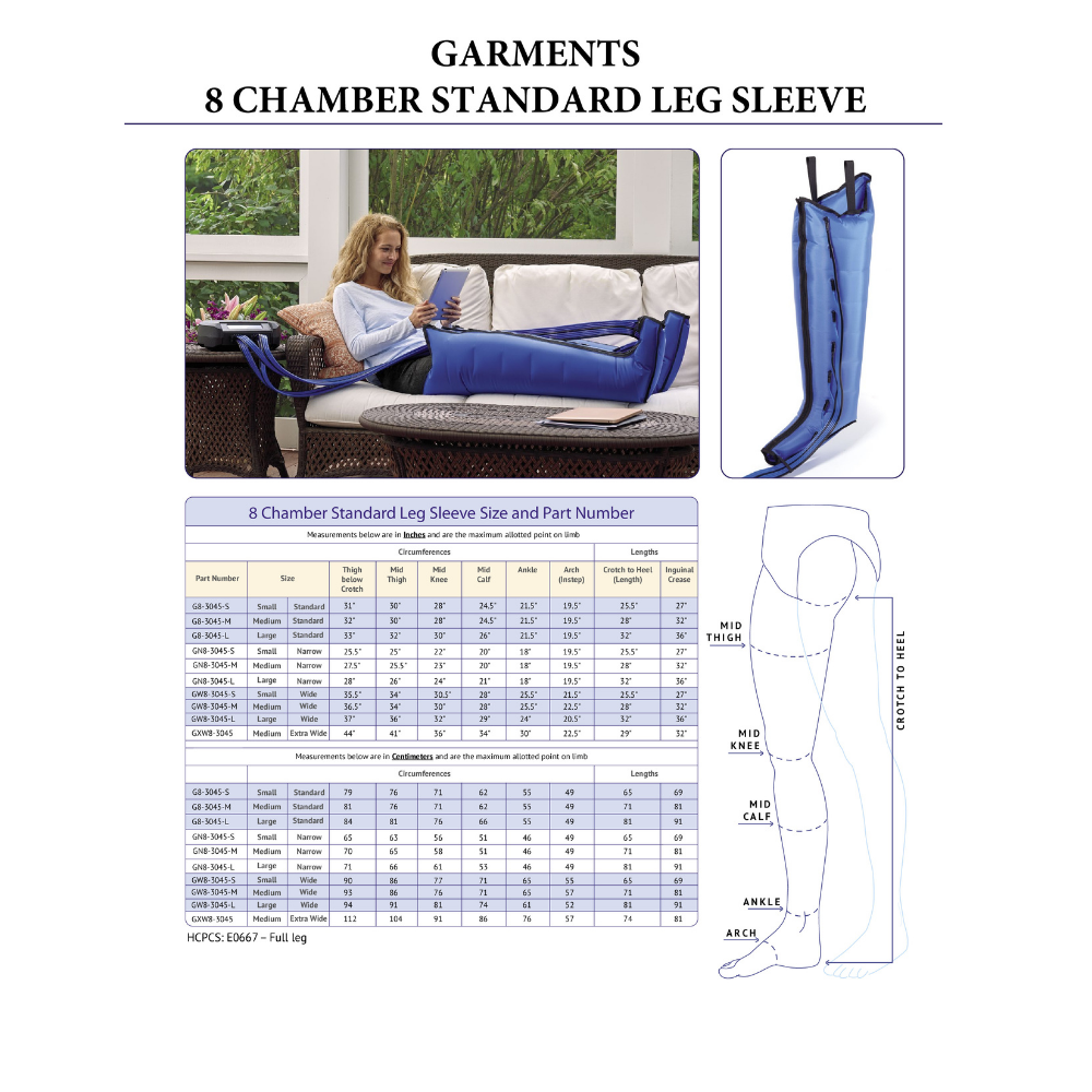 8 Chamber Full Leg Garment Sizing Chart