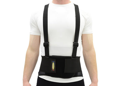 MAXAR Work Belt - Industrial Lumbosacral Support (Economy, w/o Suspenders) - Black & Black w/Red Trim