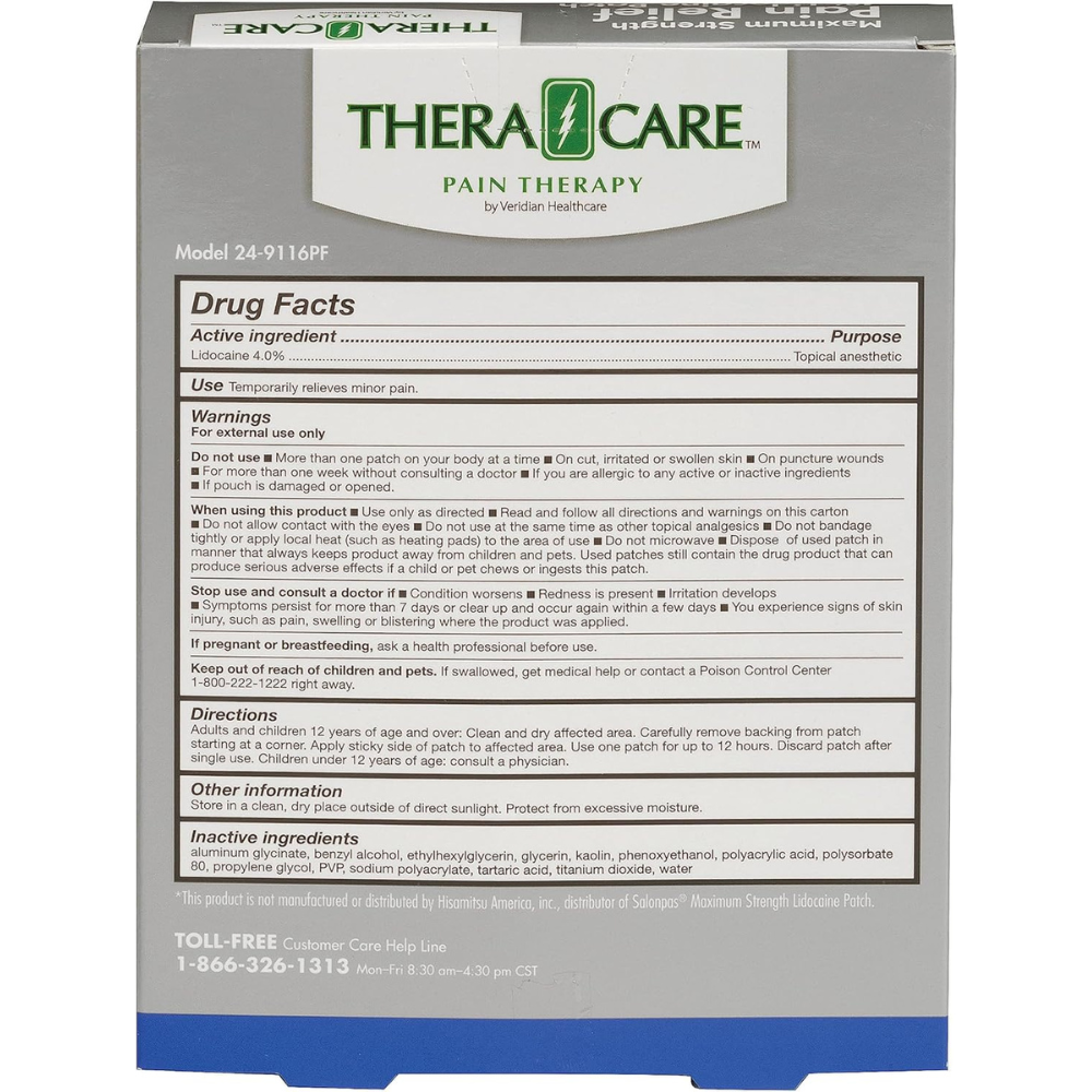 TheraCare Pain Relief 4% Lidocaine Patch Maximum Strength, 6 Count