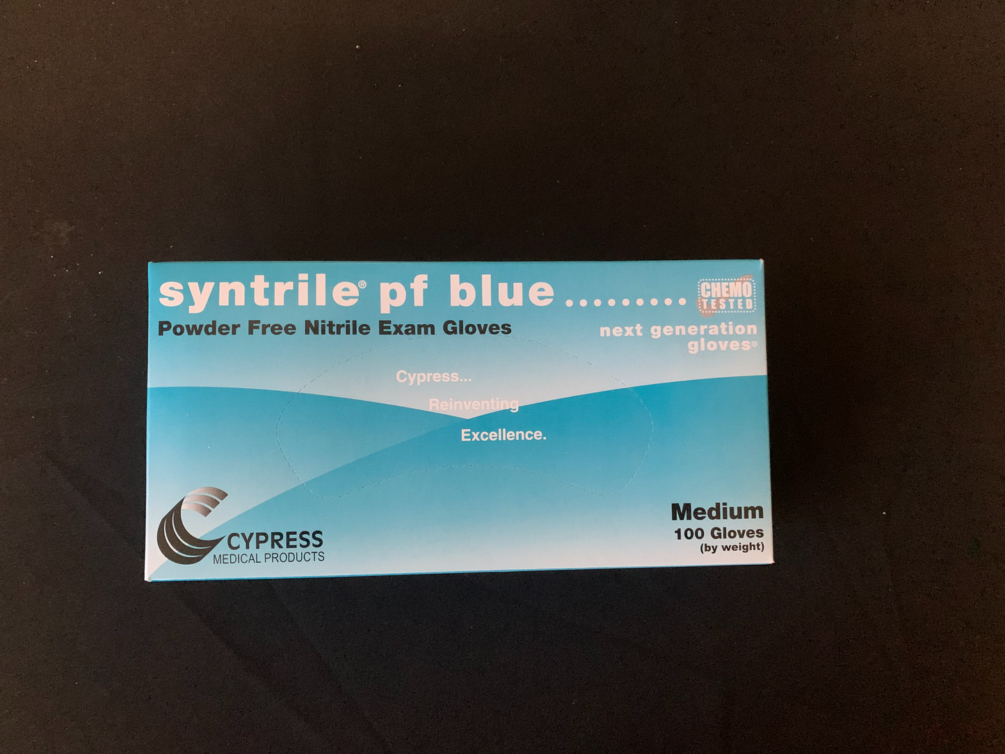 Cypress Syntrile pf Blue Powder Free Nitrile Gloves - Medium 100 Count