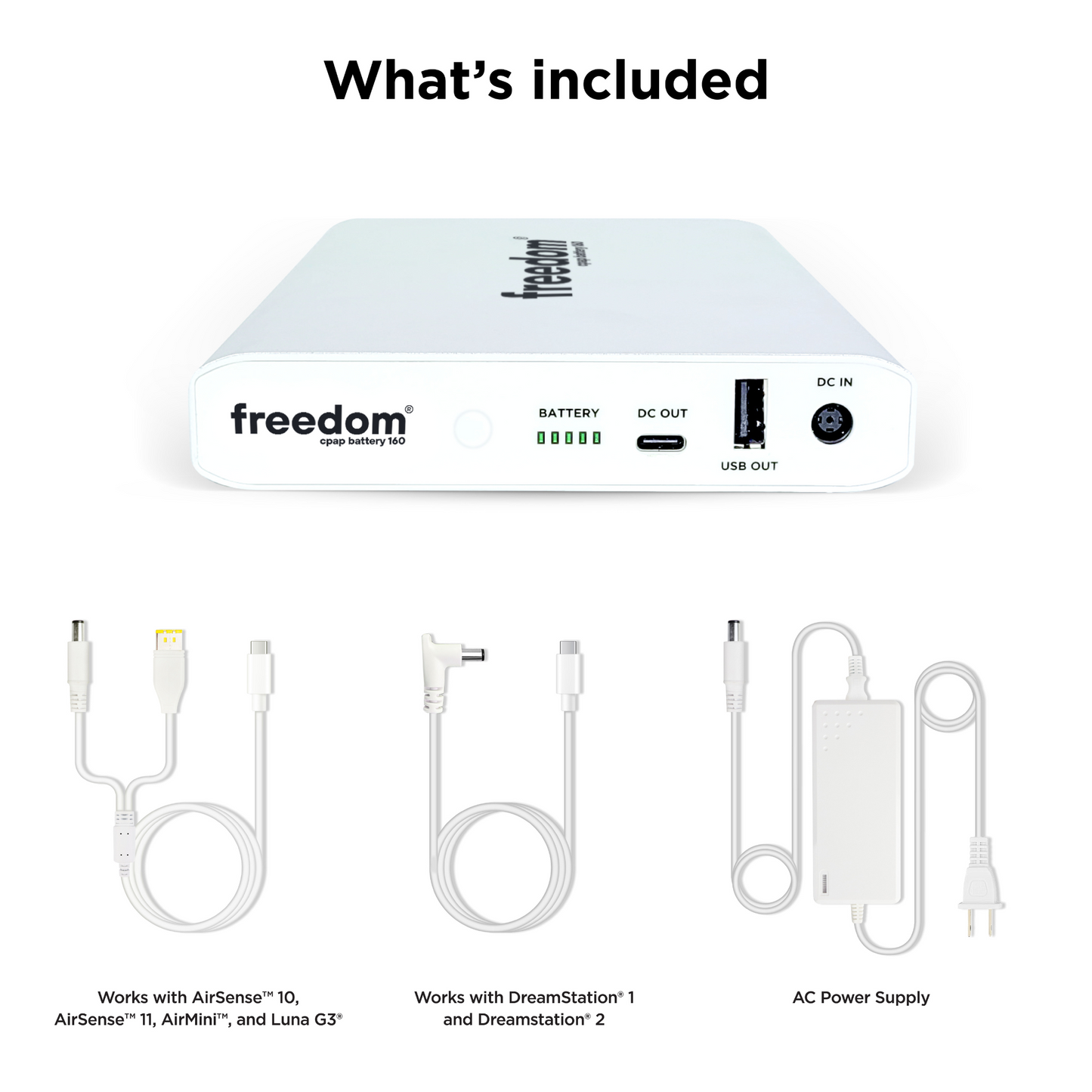 what's included with the freedom 160 portable cpap battery