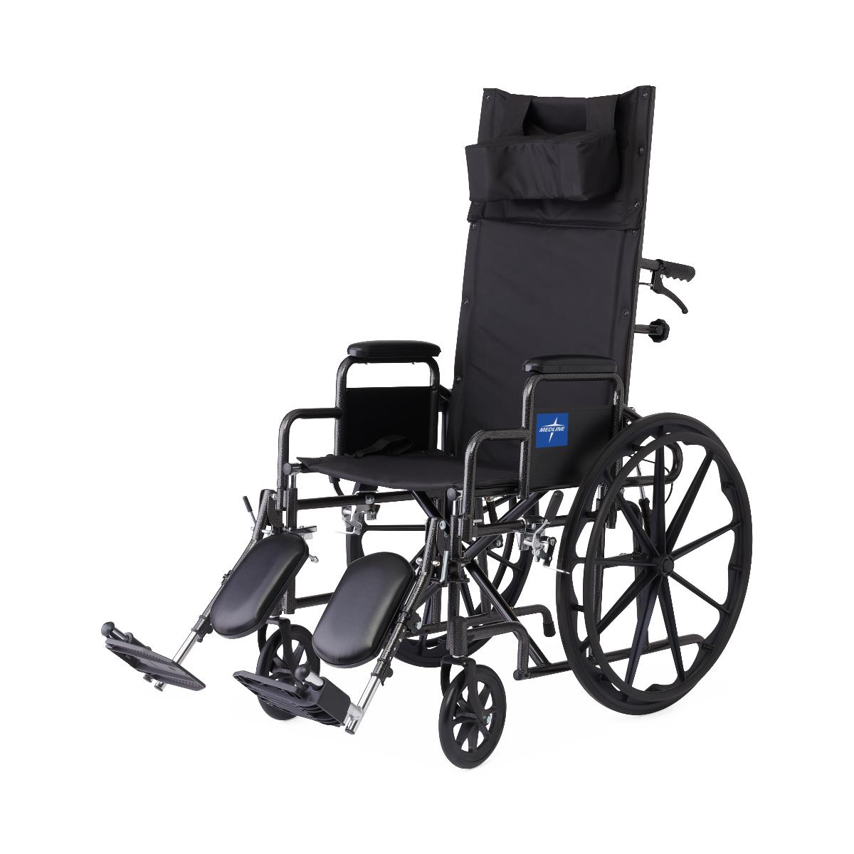 18" reclining wheelchair with elevating leg rests and desk arms