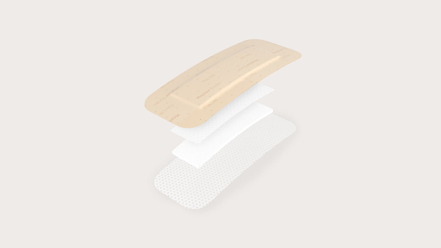 Molnlycke Mepilex Border Flex Lite Silicone Foam Adhesive with Border Dressing, 4in x 4in - Box of 5