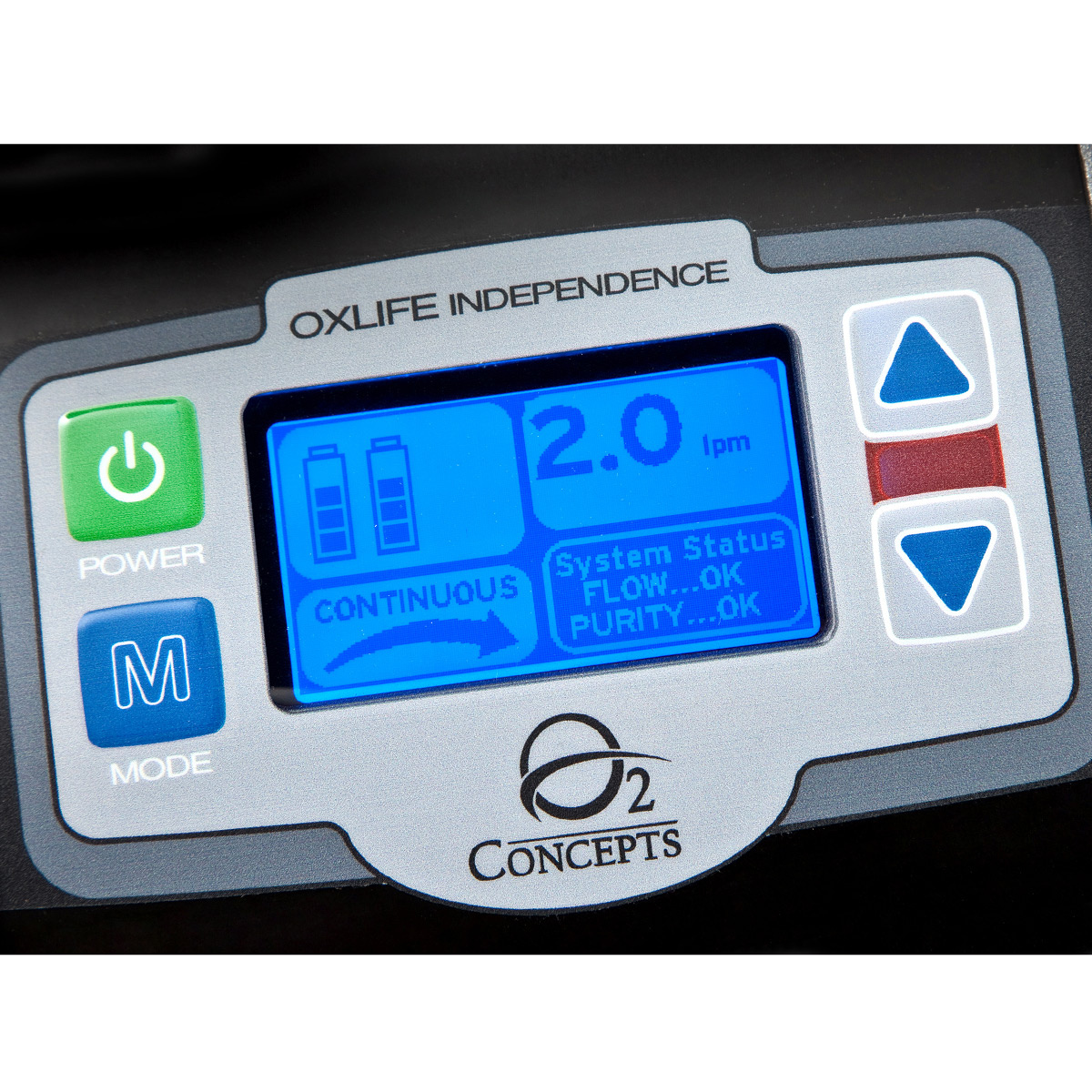 Control panel of the O2 Concepts Oxlife Independence
